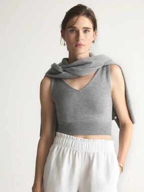 Quince • Cashmere Gray Cropped Tank Camisole Sweater
